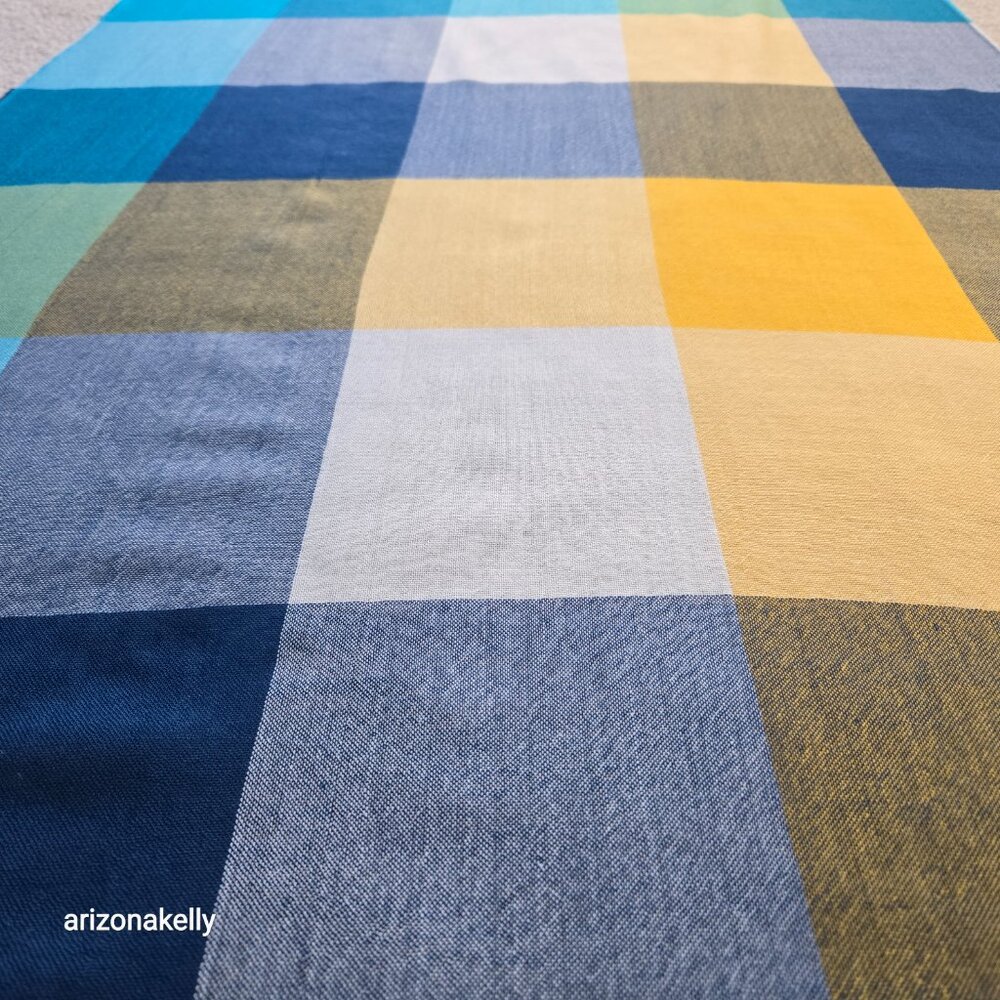 100% Wool Lightweight Checked Scarf Blue White Yellow Made in Scotland - Picture 6 of 12